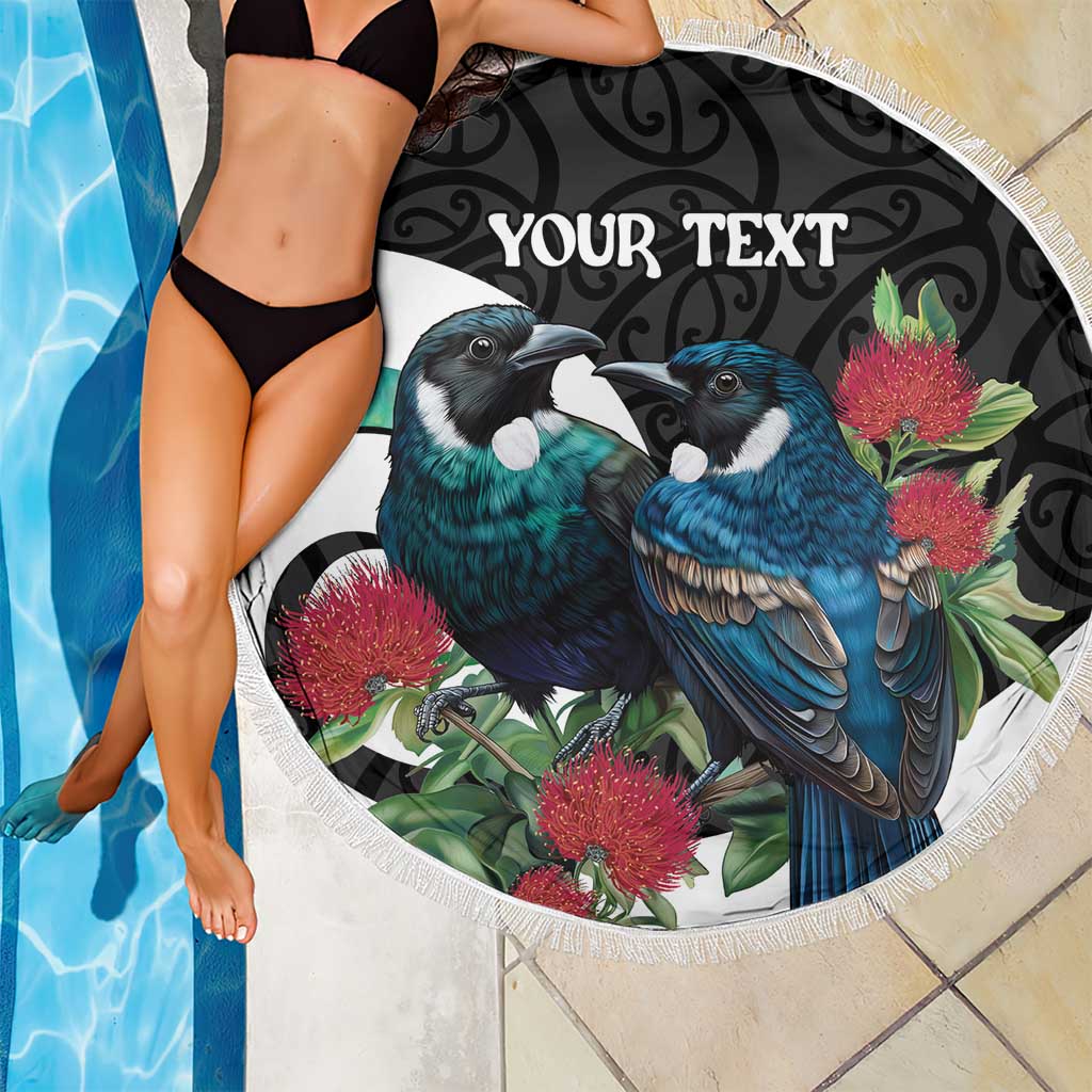 Personalised Valentine's Day New Zealand Beach Blanket Tui Bird Couple Kowhaiwhai Mix Pohutukawa LT14 - Polynesian Pride