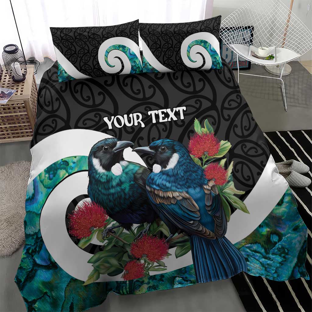 Personalised Valentine's Day New Zealand Bedding Set Tui Bird Couple Kowhaiwhai Mix Pohutukawa LT14 - Polynesian Pride