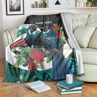 Personalised Valentine's Day New Zealand Blanket Tui Bird Couple Kowhaiwhai Mix Pohutukawa LT14 Black - Polynesian Pride