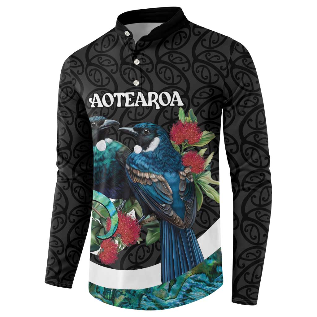 Personalised Valentine's Day New Zealand Button Sweatshirt Tui Bird Couple Kowhaiwhai Mix Pohutukawa LT14 - Polynesian Pride