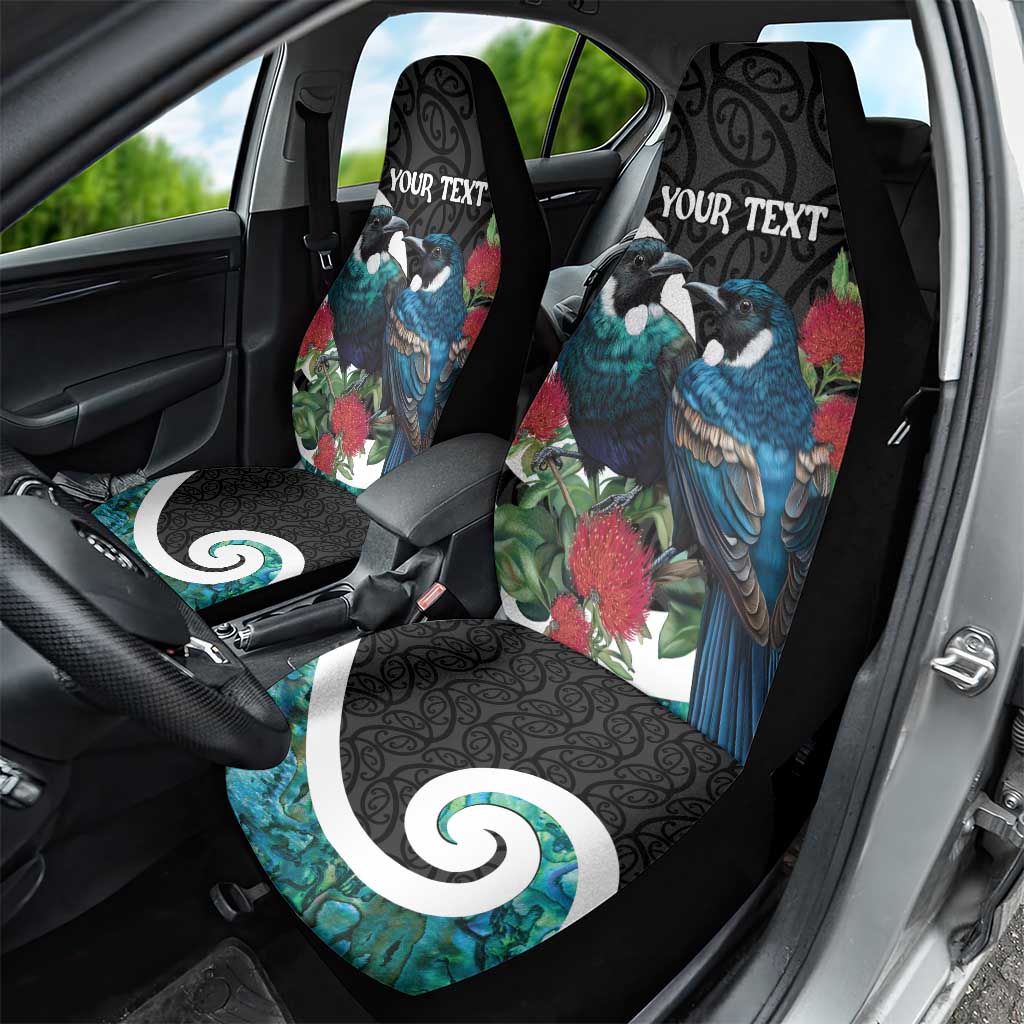 Personalised Valentine's Day New Zealand Car Seat Cover Tui Bird Couple Kowhaiwhai Mix Pohutukawa LT14 - Polynesian Pride