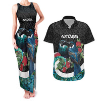 Personalised Valentine's Day New Zealand Couples Matching Tank Maxi Dress and Hawaiian Shirt Tui Bird Couple Kowhaiwhai Mix Pohutukawa LT14 Black - Polynesian Pride