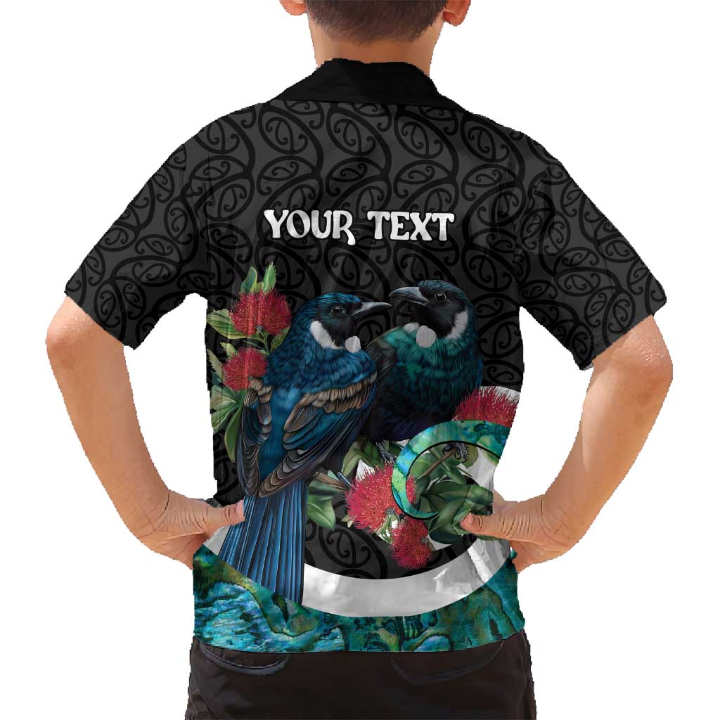Personalised Valentine's Day New Zealand Family Matching Off Shoulder Short Dress and Hawaiian Shirt Tui Bird Couple Kowhaiwhai Mix Pohutukawa LT14 - Polynesian Pride