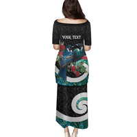 Personalised Valentine's Day New Zealand Family Matching Puletasi and Hawaiian Shirt Tui Bird Couple Kowhaiwhai Mix Pohutukawa LT14 - Polynesian Pride