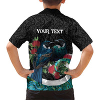 Personalised Valentine's Day New Zealand Family Matching Short Sleeve Bodycon Dress and Hawaiian Shirt Tui Bird Couple Kowhaiwhai Mix Pohutukawa LT14 - Polynesian Pride