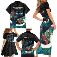 Personalised Valentine's Day New Zealand Family Matching Short Sleeve Bodycon Dress and Hawaiian Shirt Tui Bird Couple Kowhaiwhai Mix Pohutukawa LT14 - Polynesian Pride