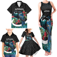 Personalised Valentine's Day New Zealand Family Matching Tank Maxi Dress and Hawaiian Shirt Tui Bird Couple Kowhaiwhai Mix Pohutukawa LT14 - Polynesian Pride