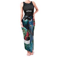 Personalised Valentine's Day New Zealand Family Matching Tank Maxi Dress and Hawaiian Shirt Tui Bird Couple Kowhaiwhai Mix Pohutukawa LT14 Mom's Dress Black - Polynesian Pride