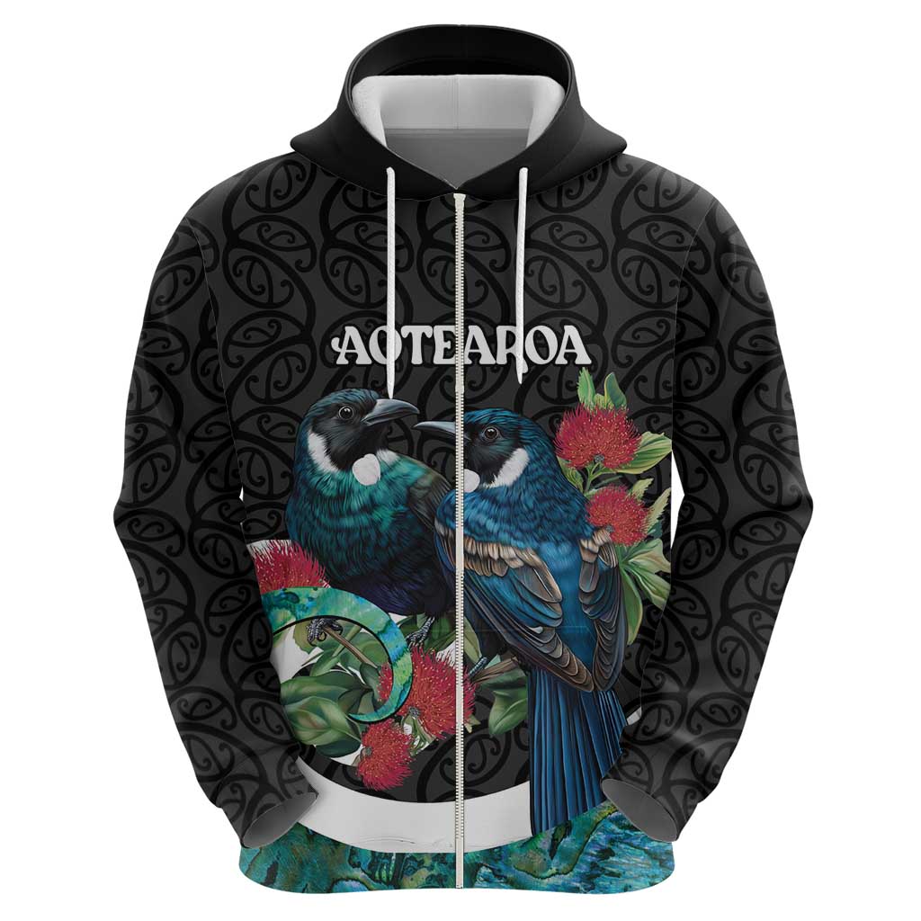 Personalised Valentine's Day New Zealand Hoodie Tui Bird Couple Kowhaiwhai Mix Pohutukawa LT14 - Polynesian Pride