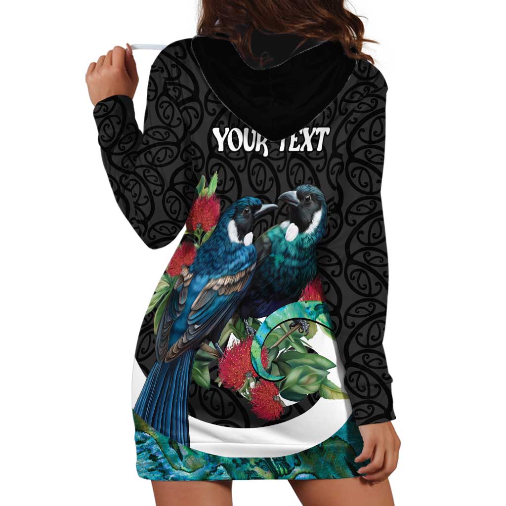 Personalised Valentine's Day New Zealand Hoodie Dress Tui Bird Couple Kowhaiwhai Mix Pohutukawa LT14 - Polynesian Pride