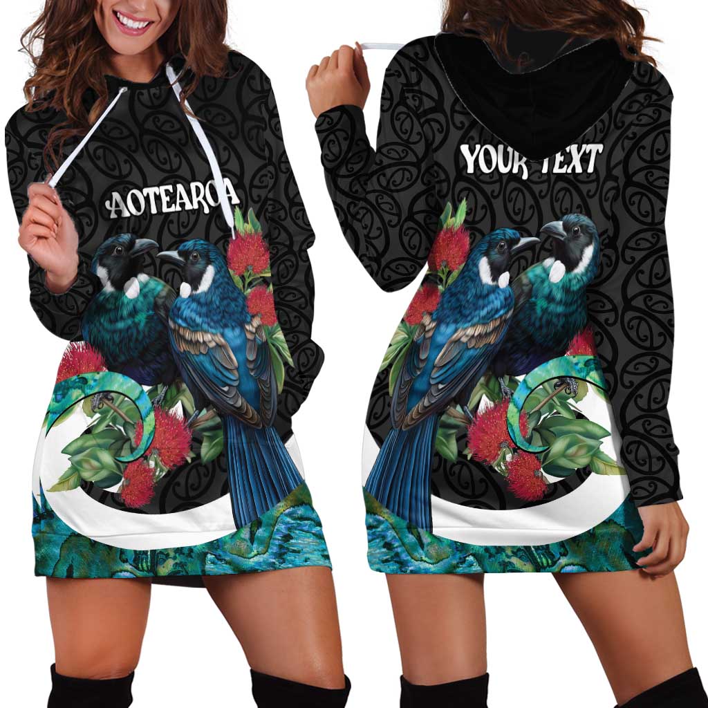 Personalised Valentine's Day New Zealand Hoodie Dress Tui Bird Couple Kowhaiwhai Mix Pohutukawa LT14 - Polynesian Pride