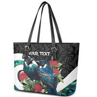 Personalised Valentine's Day New Zealand Leather Tote Bag Tui Bird Couple Kowhaiwhai Mix Pohutukawa LT14 - Polynesian Pride