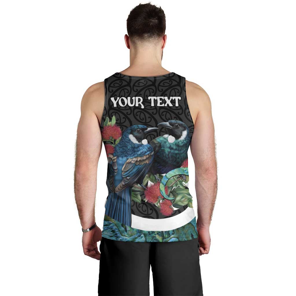 Personalised Valentine's Day New Zealand Men Tank Top Tui Bird Couple Kowhaiwhai Mix Pohutukawa LT14 - Polynesian Pride