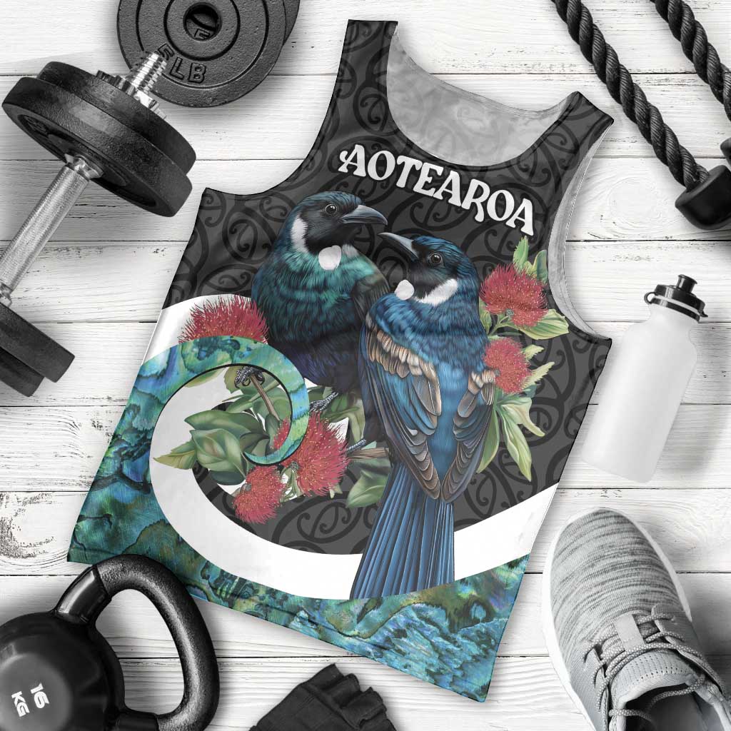 Personalised Valentine's Day New Zealand Men Tank Top Tui Bird Couple Kowhaiwhai Mix Pohutukawa LT14 - Polynesian Pride