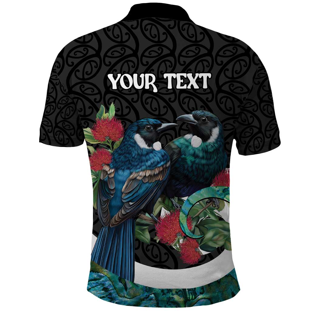 Personalised Valentine's Day New Zealand Polo Shirt Tui Bird Couple Kowhaiwhai Mix Pohutukawa LT14 - Polynesian Pride