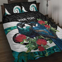 Personalised Valentine's Day New Zealand Quilt Bed Set Tui Bird Couple Kowhaiwhai Mix Pohutukawa LT14 Black - Polynesian Pride