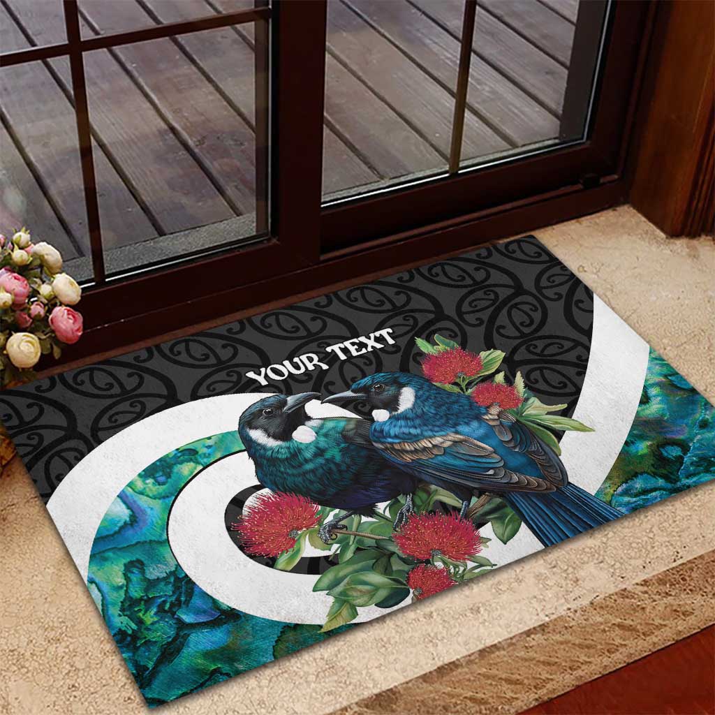 Personalised Valentine's Day New Zealand Rubber Doormat Tui Bird Couple Kowhaiwhai Mix Pohutukawa LT14 - Polynesian Pride