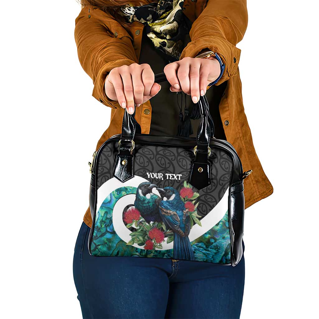 Personalised Valentine's Day New Zealand Shoulder Handbag Tui Bird Couple Kowhaiwhai Mix Pohutukawa LT14 One Size Black - Polynesian Pride
