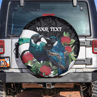 Personalised Valentine's Day New Zealand Spare Tire Cover Tui Bird Couple Kowhaiwhai Mix Pohutukawa LT14 Black - Polynesian Pride
