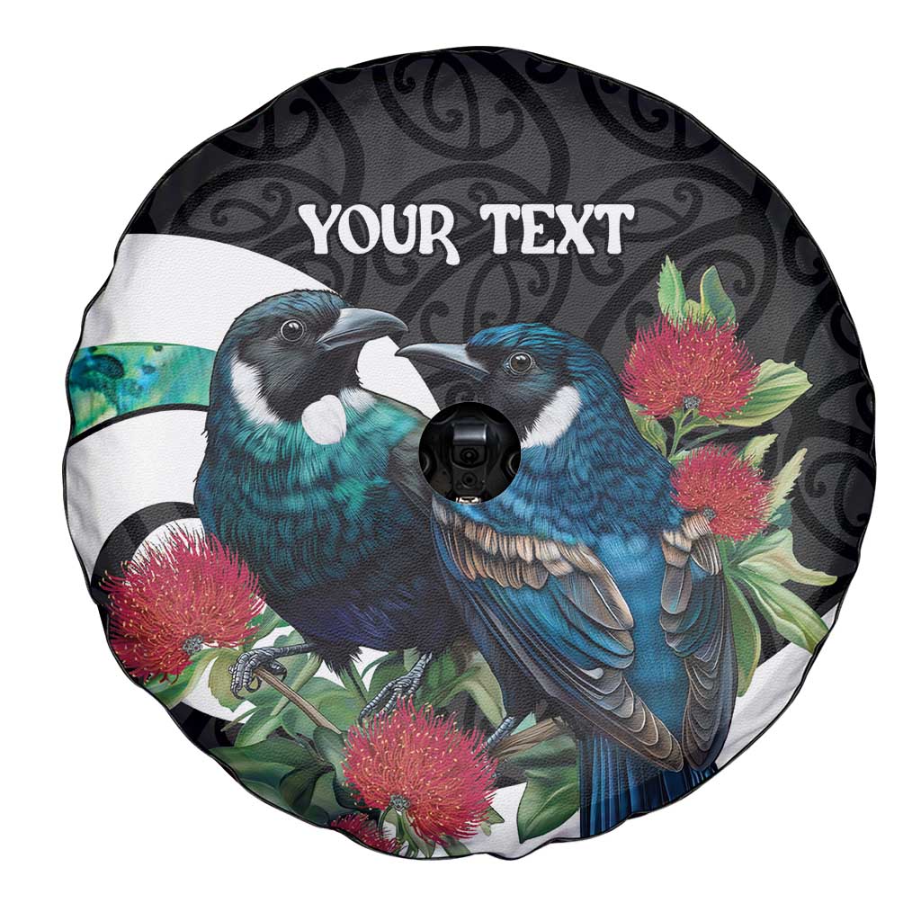 Personalised Valentine's Day New Zealand Spare Tire Cover Tui Bird Couple Kowhaiwhai Mix Pohutukawa LT14 - Polynesian Pride