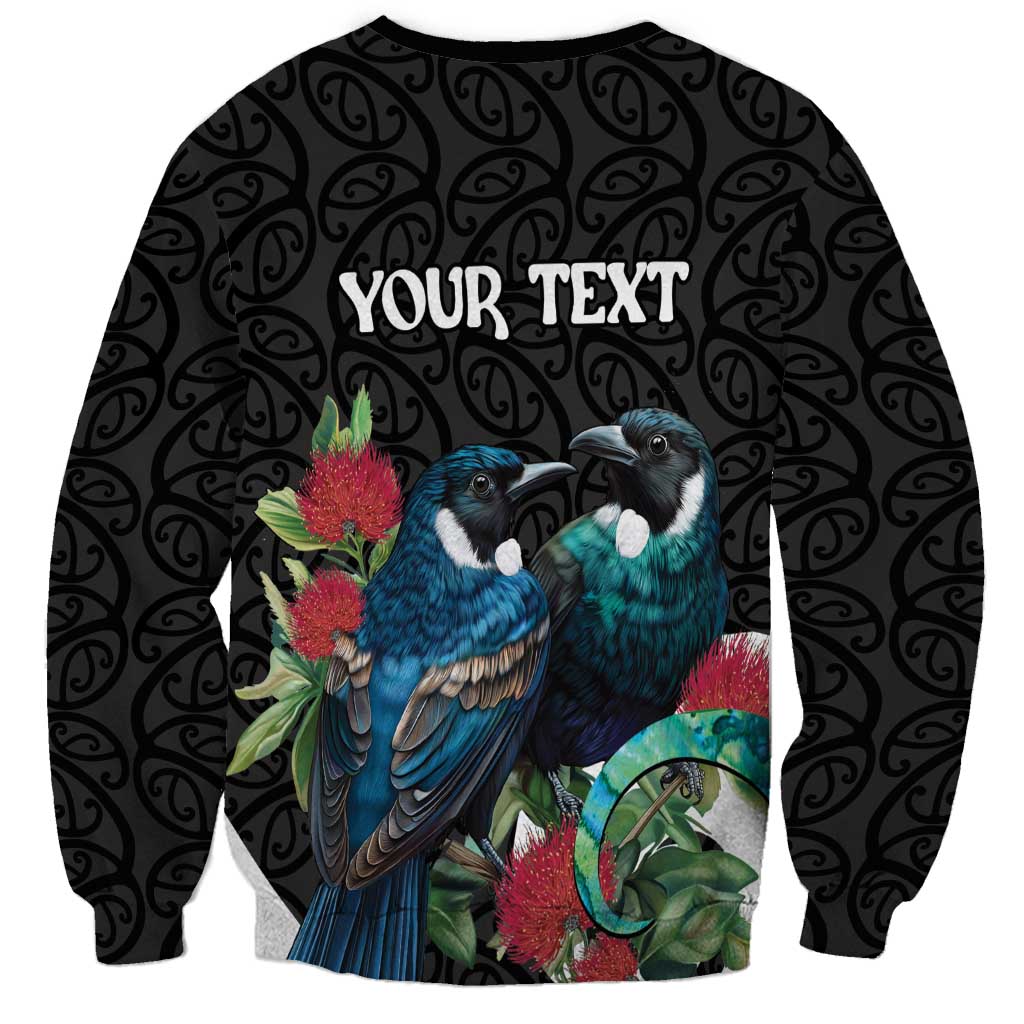 Personalised Valentine's Day New Zealand Sweatshirt Tui Bird Couple Kowhaiwhai Mix Pohutukawa LT14 - Polynesian Pride