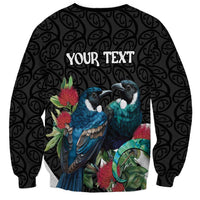 Personalised Valentine's Day New Zealand Sweatshirt Tui Bird Couple Kowhaiwhai Mix Pohutukawa LT14 - Polynesian Pride