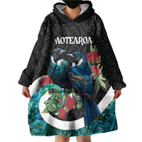 Personalised Valentine's Day New Zealand Wearable Blanket Hoodie Tui Bird Couple Kowhaiwhai Mix Pohutukawa LT14 - Polynesian Pride