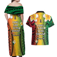 Vanuatu Independence Day Couples Matching Off Shoulder Maxi Dress and Hawaiian Shirt Long God Yumi Stanap Happy 45th Anniversary LT14 - Polynesian Pride