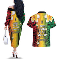 Vanuatu Independence Day Couples Matching Off The Shoulder Long Sleeve Dress and Hawaiian Shirt Long God Yumi Stanap Happy 45th Anniversary LT14 - Polynesian Pride