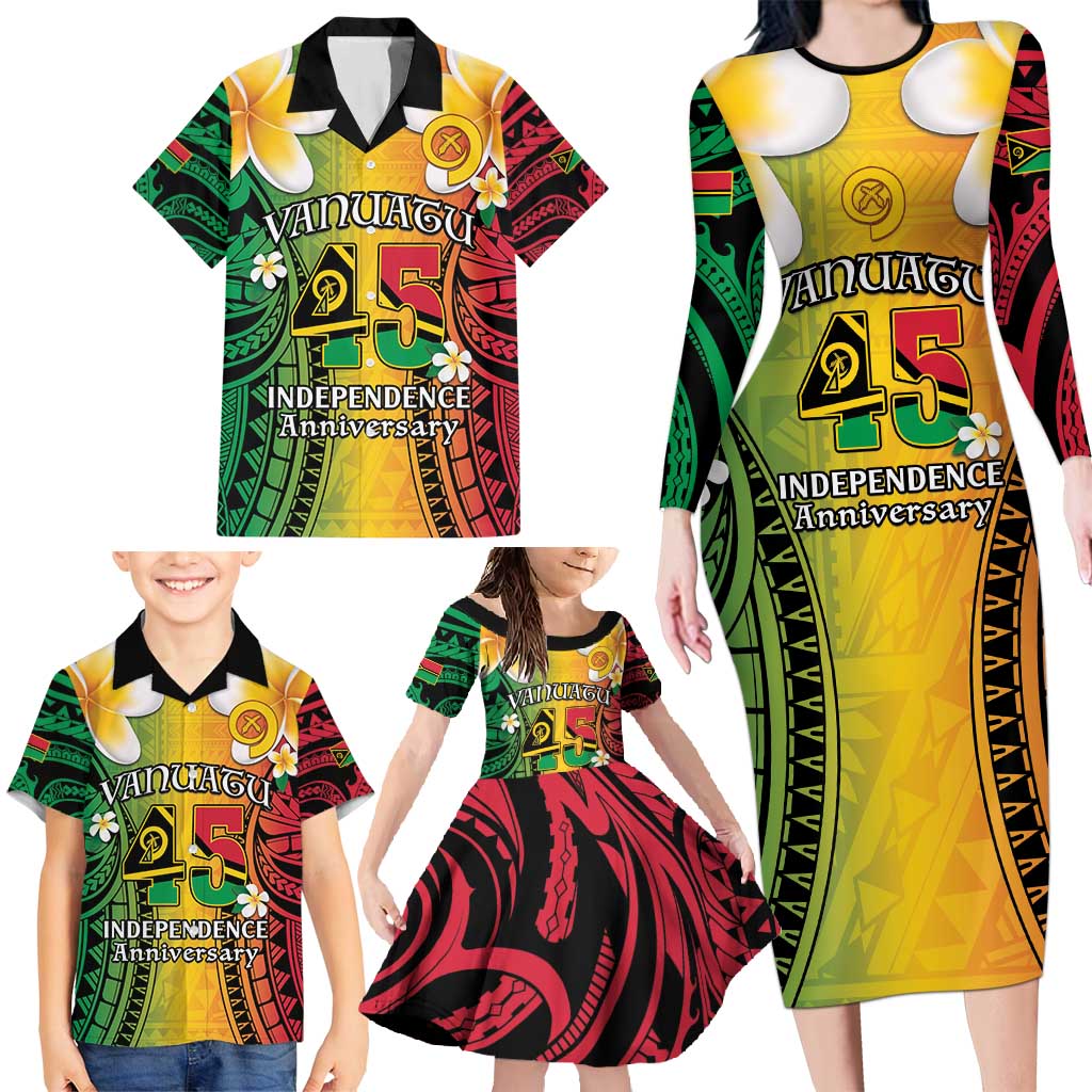 Vanuatu Independence Day Family Matching Long Sleeve Bodycon Dress and Hawaiian Shirt Long God Yumi Stanap Happy 45th Anniversary LT14 - Polynesian Pride