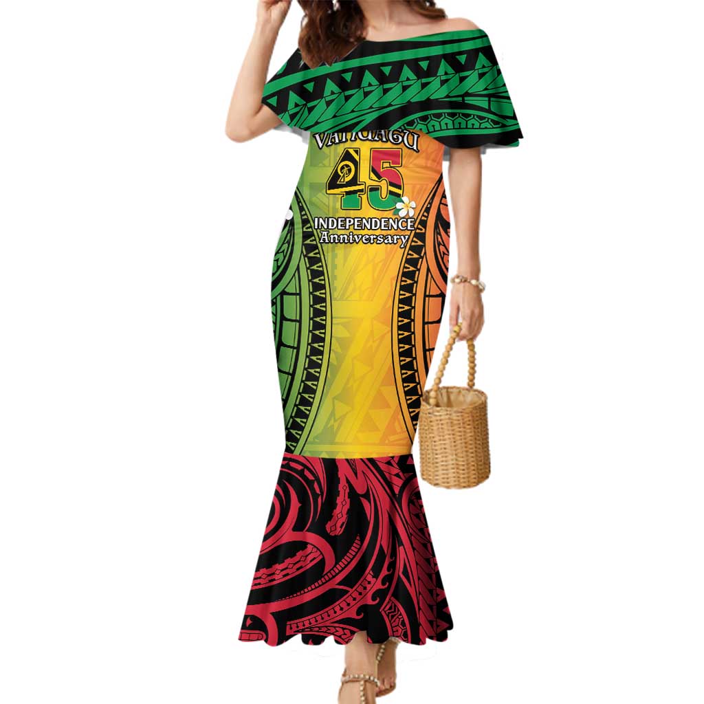 Vanuatu Independence Day Family Matching Mermaid Dress and Hawaiian Shirt Long God Yumi Stanap Happy 45th Anniversary LT14 Mom's Dress Reggae - Polynesian Pride