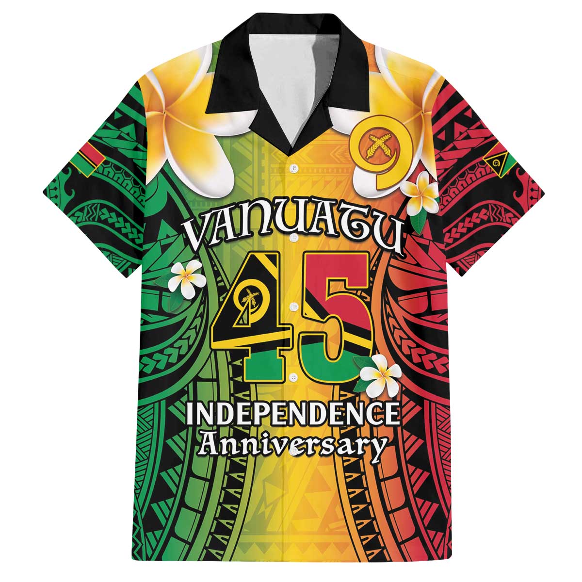 Vanuatu Independence Day Family Matching Off The Shoulder Long Sleeve Dress and Hawaiian Shirt Long God Yumi Stanap Happy 45th Anniversary LT14 Dad's Shirt - Short Sleeve Reggae - Polynesian Pride