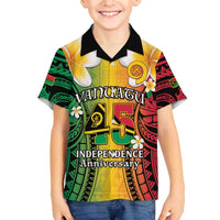 Vanuatu Independence Day Family Matching Off The Shoulder Long Sleeve Dress and Hawaiian Shirt Long God Yumi Stanap Happy 45th Anniversary LT14 Son's Shirt Reggae - Polynesian Pride