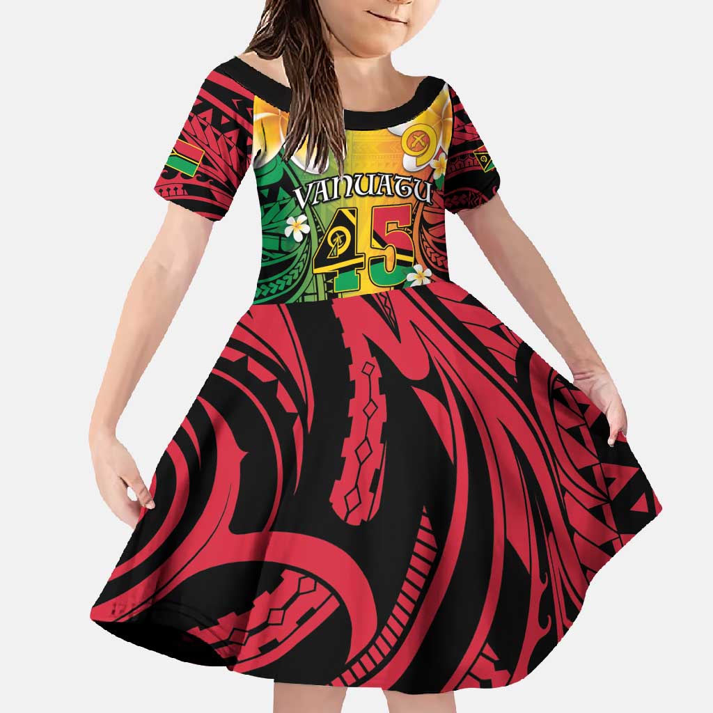 Vanuatu Independence Day Family Matching Off Shoulder Maxi Dress and Hawaiian Shirt Long God Yumi Stanap Happy 45th Anniversary LT14 Daughter's Dress Reggae - Polynesian Pride