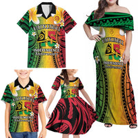 Vanuatu Independence Day Family Matching Off Shoulder Maxi Dress and Hawaiian Shirt Long God Yumi Stanap Happy 45th Anniversary LT14 - Polynesian Pride