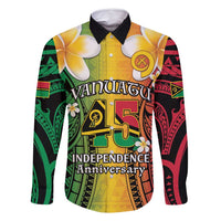 Vanuatu Independence Day Family Matching Off Shoulder Maxi Dress and Hawaiian Shirt Long God Yumi Stanap Happy 45th Anniversary LT14 Dad's Shirt - Long Sleeve Reggae - Polynesian Pride