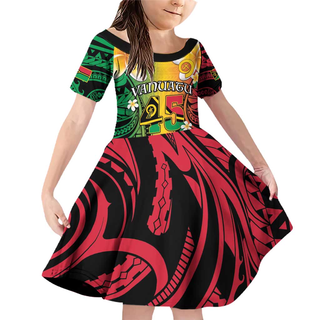 Vanuatu Independence Day Family Matching Off Shoulder Short Dress and Hawaiian Shirt Long God Yumi Stanap Happy 45th Anniversary LT14 Daughter's Dress Reggae - Polynesian Pride