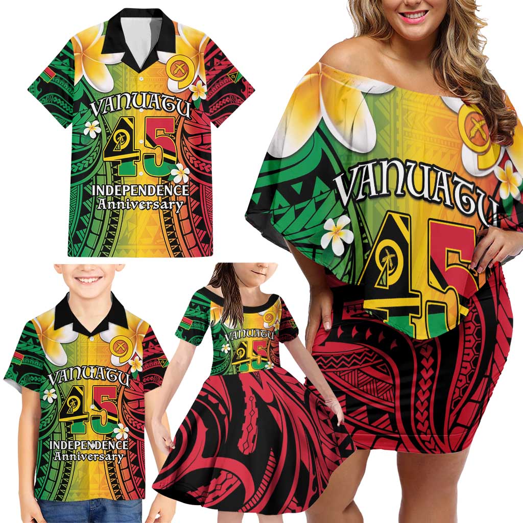 Vanuatu Independence Day Family Matching Off Shoulder Short Dress and Hawaiian Shirt Long God Yumi Stanap Happy 45th Anniversary LT14 - Polynesian Pride