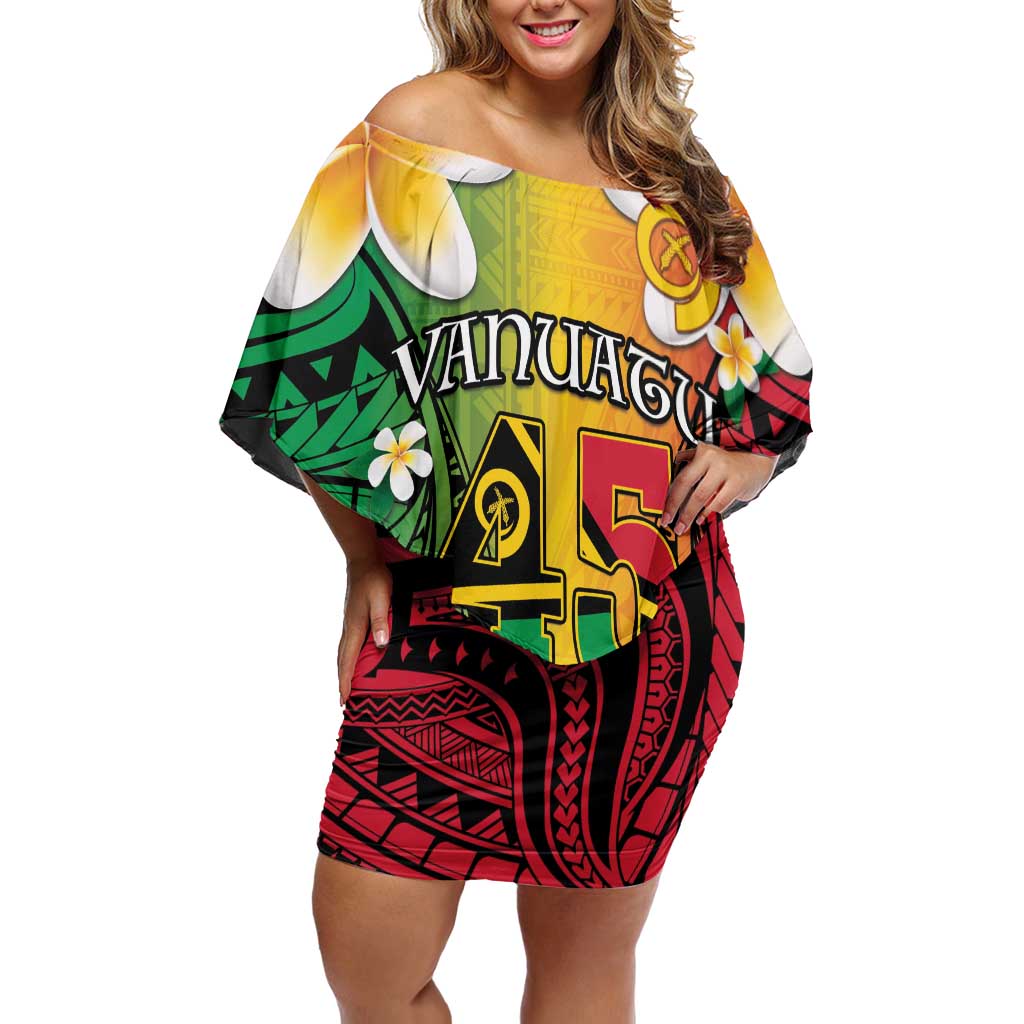 Vanuatu Independence Day Family Matching Off Shoulder Short Dress and Hawaiian Shirt Long God Yumi Stanap Happy 45th Anniversary LT14 Mom's Dress Reggae - Polynesian Pride