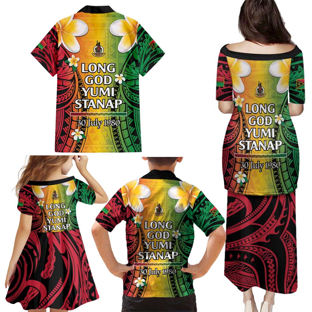 Vanuatu Independence Day Family Matching Puletasi and Hawaiian Shirt Long God Yumi Stanap Happy 45th Anniversary LT14 - Polynesian Pride