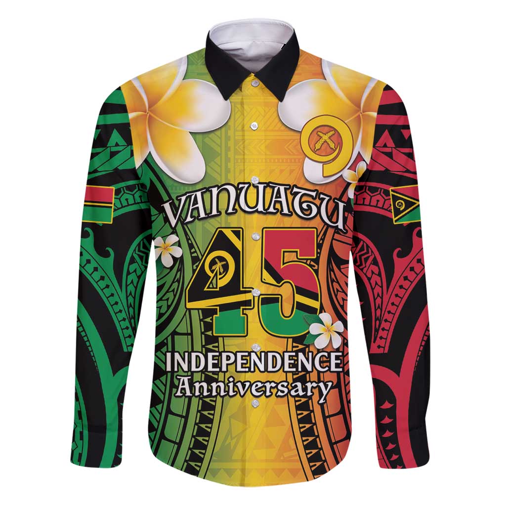 Vanuatu Independence Day Family Matching Puletasi and Hawaiian Shirt Long God Yumi Stanap Happy 45th Anniversary LT14 Dad's Shirt - Long Sleeve Reggae - Polynesian Pride