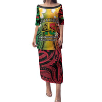 Vanuatu Independence Day Family Matching Puletasi and Hawaiian Shirt Long God Yumi Stanap Happy 45th Anniversary LT14 Mom's Dress Reggae - Polynesian Pride