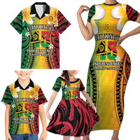 Vanuatu Independence Day Family Matching Short Sleeve Bodycon Dress and Hawaiian Shirt Long God Yumi Stanap Happy 45th Anniversary LT14 - Polynesian Pride