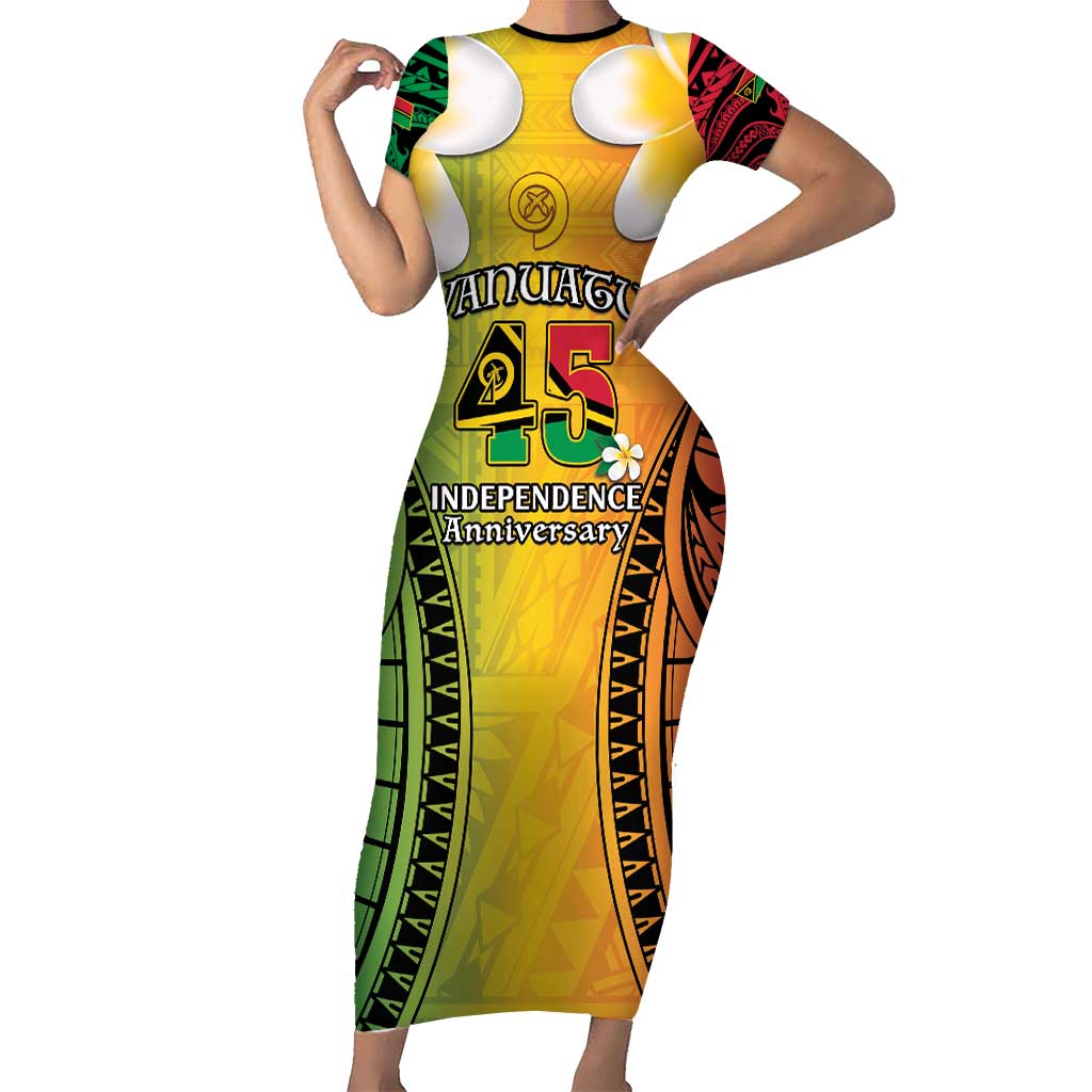 Vanuatu Independence Day Family Matching Short Sleeve Bodycon Dress and Hawaiian Shirt Long God Yumi Stanap Happy 45th Anniversary LT14 Mom's Dress Reggae - Polynesian Pride