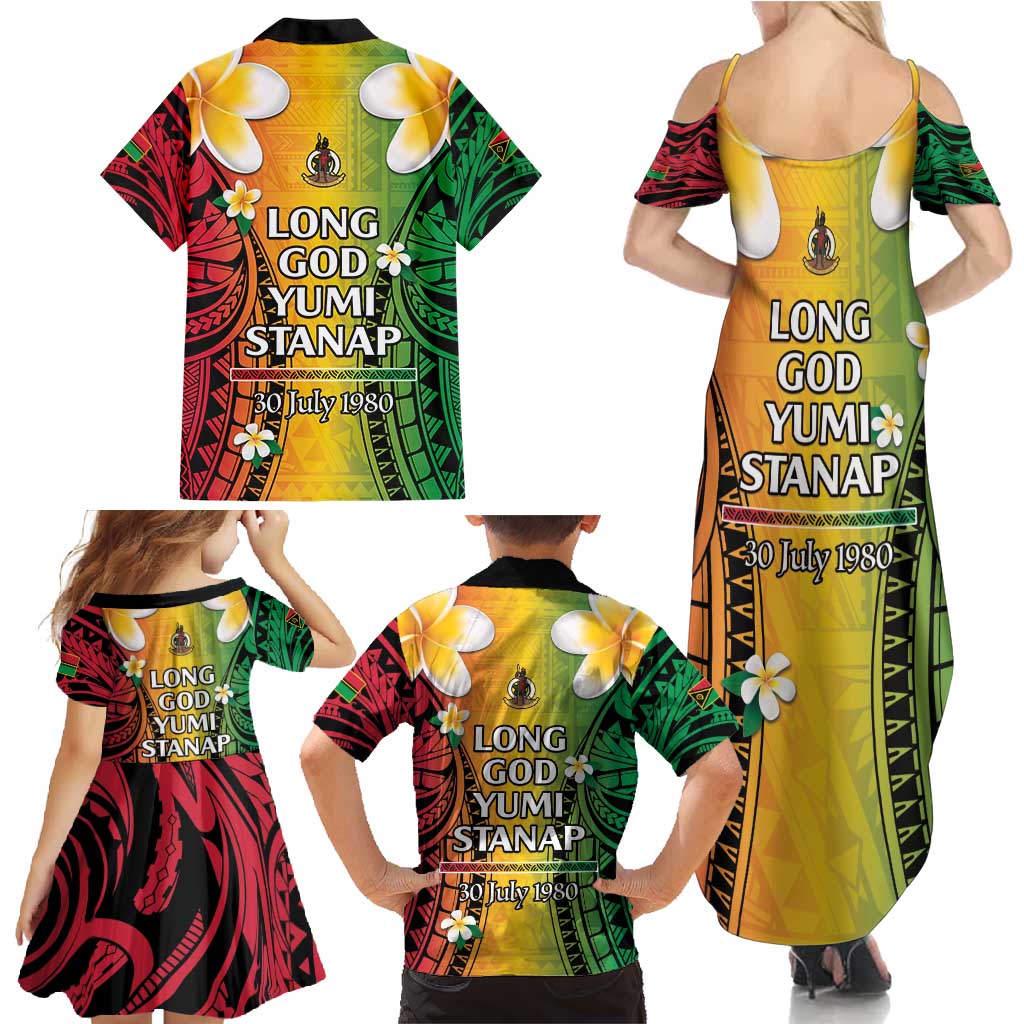 Vanuatu Independence Day Family Matching Summer Maxi Dress and Hawaiian Shirt Long God Yumi Stanap Happy 45th Anniversary LT14 - Polynesian Pride