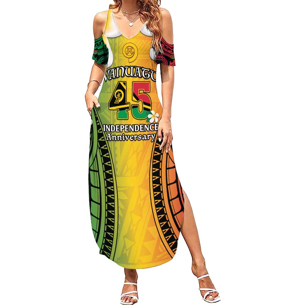 Vanuatu Independence Day Family Matching Summer Maxi Dress and Hawaiian Shirt Long God Yumi Stanap Happy 45th Anniversary LT14 Mom's Dress Reggae - Polynesian Pride
