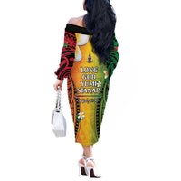Vanuatu Independence Day Off The Shoulder Long Sleeve Dress Long God Yumi Stanap Happy 45th Anniversary LT14