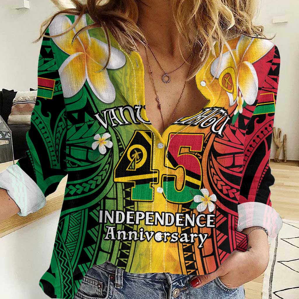 Vanuatu Independence Day Women Casual Shirt Long God Yumi Stanap Happy 45th Anniversary LT14 Female Reggae - Polynesian Pride
