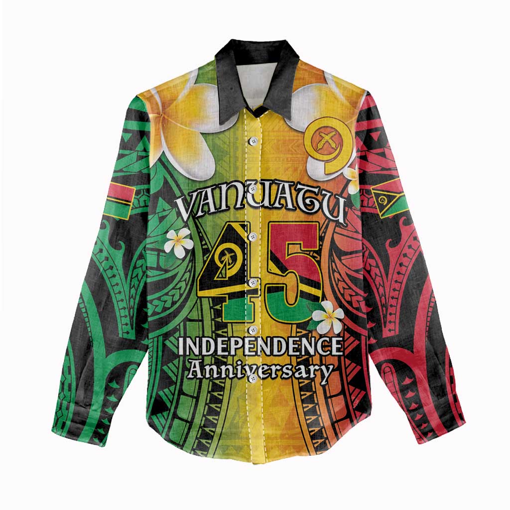 Vanuatu Independence Day Women Casual Shirt Long God Yumi Stanap Happy 45th Anniversary LT14 - Polynesian Pride