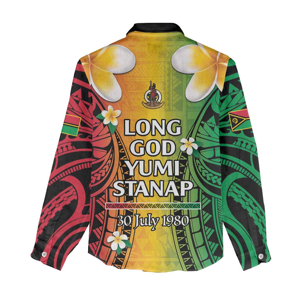 Vanuatu Independence Day Women Casual Shirt Long God Yumi Stanap Happy 45th Anniversary LT14 - Polynesian Pride